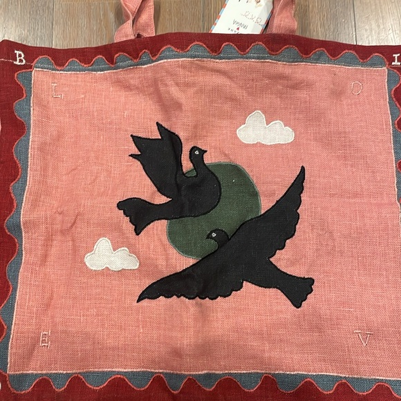 NWT Sezane x Pangea - Lovebirds Linen Tote Travel Bag RARE Still Has Tags - Picture 5 of 6